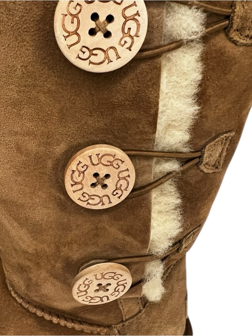 UGG Bailey Button Triplet Tall Boots Chestnut Brown Sheepskin Women’s Size 6 - Picture 3 of 7